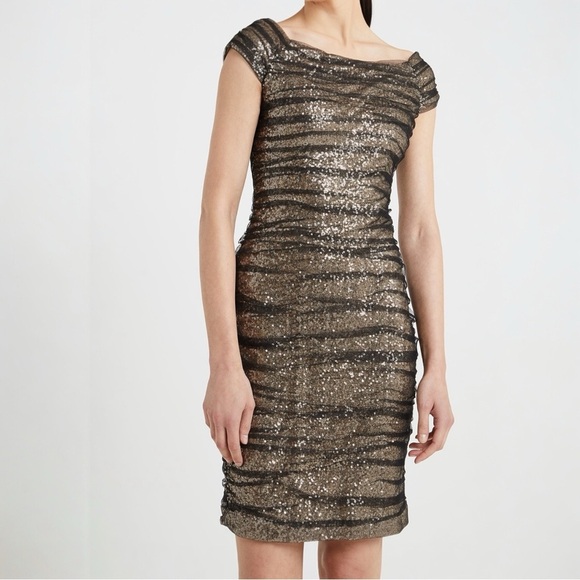 Lauren Ralph Lauren Dresses & Skirts - Lauren Ralph Lauren Evening Dress Size 8 Gold Sequined Black Tulle Stretch